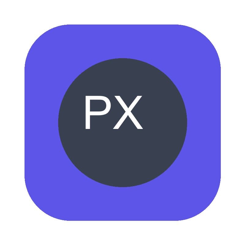 Synthetic PX logo flattened onto a white background by PixelConvert JPEG conversion